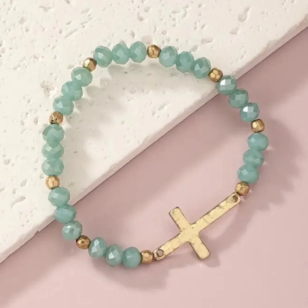 ✨🆕✨ BoHo Glass Beads Stretch Bracelet With Cross ✨ available in a few colors ✨